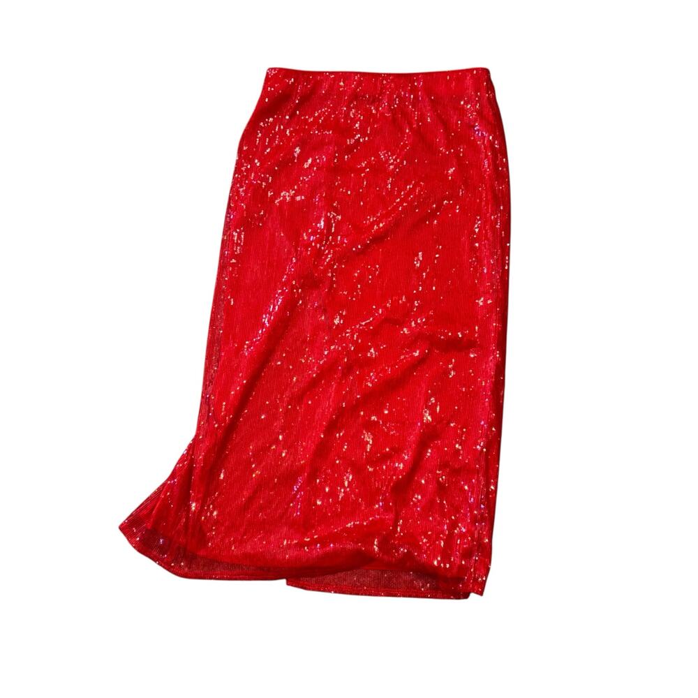 A New Day Sequin Midi Red Skirt Women’s M Dressy Wedding Guest Prom Date Night - Picture 2 of 9
